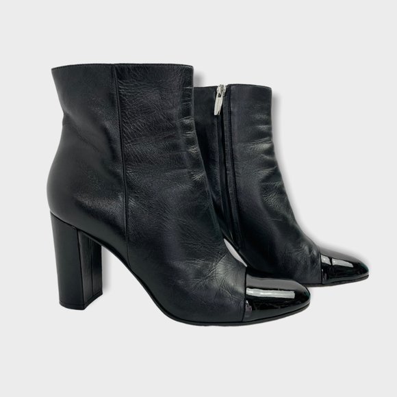Gianvito Rossi Black Leather Patent Cap Toe Ankle‎ Boots - Picture 4 of 12